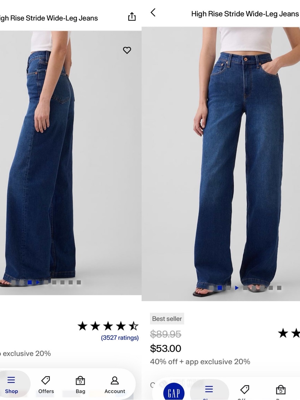GAP Women's high rise stride wide-leg jeans size 29 / 8R